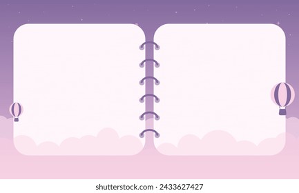 Cute kawaii starry purple sky landscape background with balloon poster background