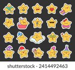 Cute kawaii stars character with different happy expression activity. Sticker Bookmark. Hand drawn style. Vector drawing. Collection of design elements.