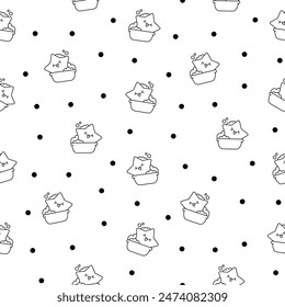 Cute kawaii stars character with different happy expression activity. Seamless pattern. Coloring Page. Hand drawn style. Vector drawing. Design ornaments.
