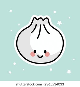 Cute Kawaii Steamed Dumplings is isolated on a green background. Vector - Illustration.