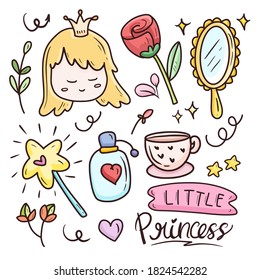 Cute Kawaii Sticker Cartoon Set Item With Princess Vector Icon