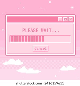 Cute kawaii sticker illustration. Old computer aestethic. Reto pc element window. Trendy girly y2k style. 90s, 00s Nostalgia. Linear vaporwave retro desktop window pc wallpaper.