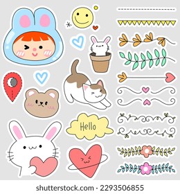 Cute kawaii sticker set with color full Doodle art for decoration , sticker , other