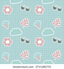 Cute kawaii stickers pattern background
