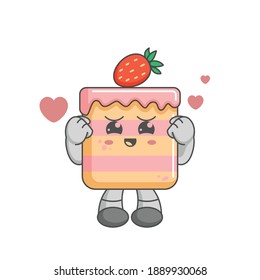 cute kawaii strawberry cake characters are in love with heart balloons