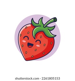 Carácter lindo Kawaii Strawberry. Ilustración de icono de dibujos animados a mano. Carácter de fresa en estilo doodle. Aislado sobre fondo blanco.