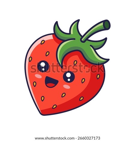 Cute Kawaii strawberry character. Vector hand drawn cartoon icon illustration. Strawberry character in doodle style. Isolated on white background.