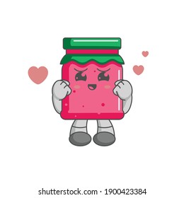 Cute kawaii strawberry jam characters are in love with heart balloons