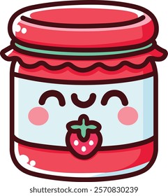 Cute kawaii strawberry jam jar with Smiling Face