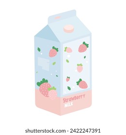 Cute Kawaii strawberry milk carton drink vector