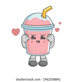 cute kawaii strawberry smoothie characters are in love with heart balloons