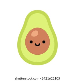 Cute kawaii Stil Avocado Vektorgrafik. Schöne Obstgrafik.