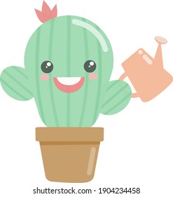 cute kawaii style cactus plant vector