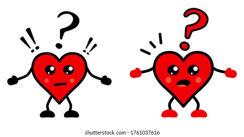 Cute Kawaii style confused or puzzled heart icon