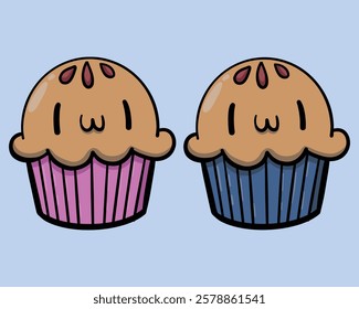 Cute kawaii style cupcakes like mini pies 