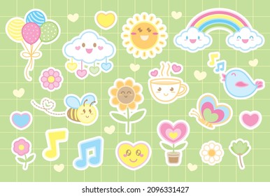 cute kawaii style graphic elements illustration vector in happy emotion theme