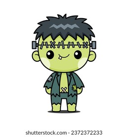 Cute And Kawaii Style Halloween Frankenstein Cartoon Character