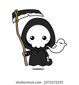 Cute And Kawaii Style Halloween Grim Reaper Cartoon Character