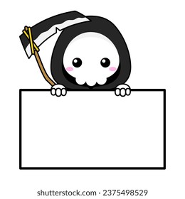 Cute And Kawaii Style Halloween Grim Reaper With White Board