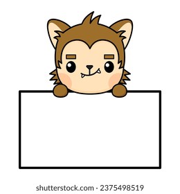 Cute And Kawaii Style Halloween Werewolf Character With White Board