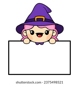 Cute And Kawaii Style Halloween Witch Character With White Board