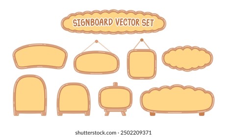 cute kawaii style hand drawn sign for adding text graphic element vector set