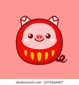 Cute And Kawaii Style Japanese Daruma Doll Pig