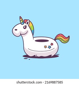 Cute kawaii styled unicorn float vector cartoon illustration