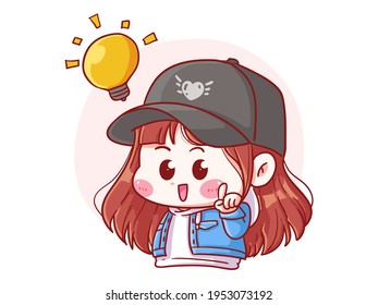 Cute and kawaii Stylish Girl Got an Idea manga chibi Illustration