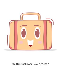 Cute Kawaii Suitcase Vector, Pastel Colored Smiling Luggage Character for Kids Travel Themes, Educational Materials, Vacation Posters, Children’s Books, and Baby Room Wall Decor