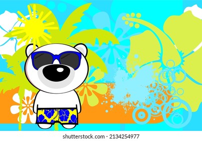 cute kawaii summer polar bear character cartoon background illustration in vector format