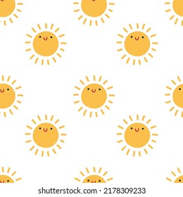 Cute kawaii summer sun seamless pattern. Kids cartoon character vector illustration