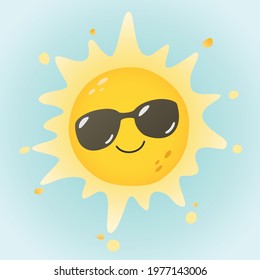 Cute Kawaii Sun Character Wearing Sunglasses