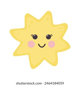 Cute kawaii sun or star. Cartoon character. Vector illustration isolated on white background.