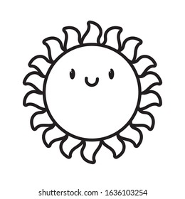 cute kawaii sun summer cartoon character on white background vector illustration thick line