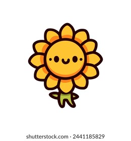 lindo kawaii girasol personaje de dibujos animados ilustración vectorial plantilla diseño