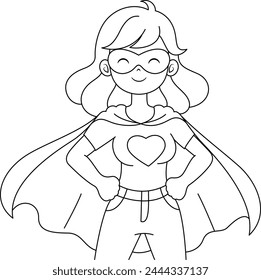 Cute kawaii supermom Mothers Day cartoon character coloring page vector illustration	
