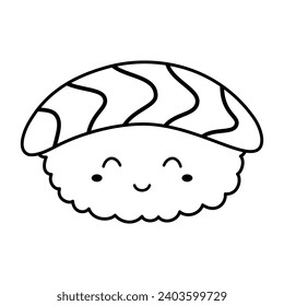 icono del personaje kawaii sushi lindo aislado en fondo blanco, dibujos animados ilustrativos vectoriales de japón, sushi de salmón