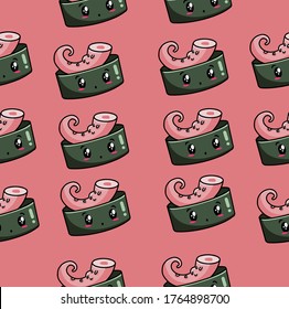 Cute kawaii sushi pattern suitable for printing on fabric and paper.