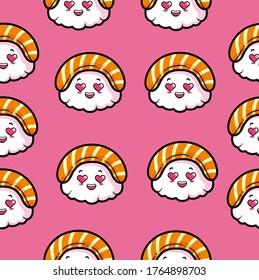 Patrón de sushi kawaii lindo adecuado para imprimir en tela y papel.