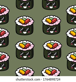 Cute kawaii sushi pattern suitable for printing on fabric and paper.