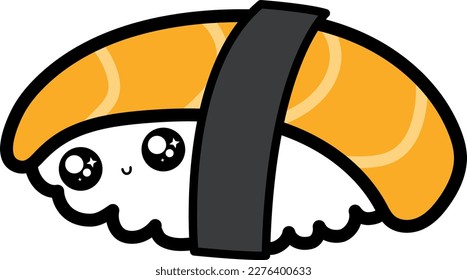 Cute kawaii sushi unagi with cute face