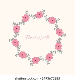 Cute kawaii sweet floral frame wreath vector