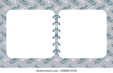 Cute kawaii sweet floral pattern background with notepad