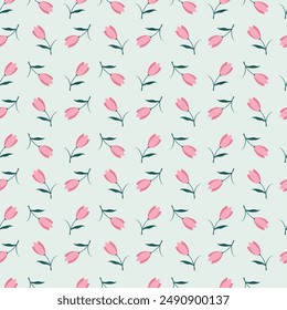 cute kawaii sweet pastel floral tulip  seamless pattern background