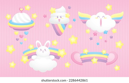 colección vectorial de elementos gráficos dulces kawaii pastel