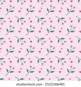 Cute kawaii sweet pastel seamless floral pattern with pink background