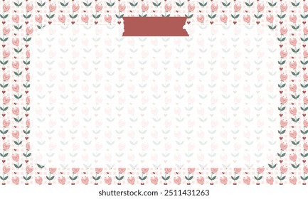 Cute kawaii sweet pink floral bouquet seamless pattern grid poster notepad background