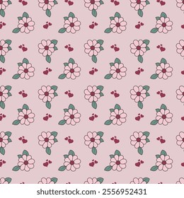 Cute kawaii sweet pink floral pattern background