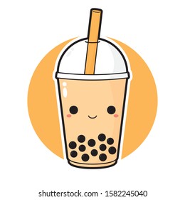 Cute kawaii Taiwanese bubble milk tea. Vector cartoon illustration.